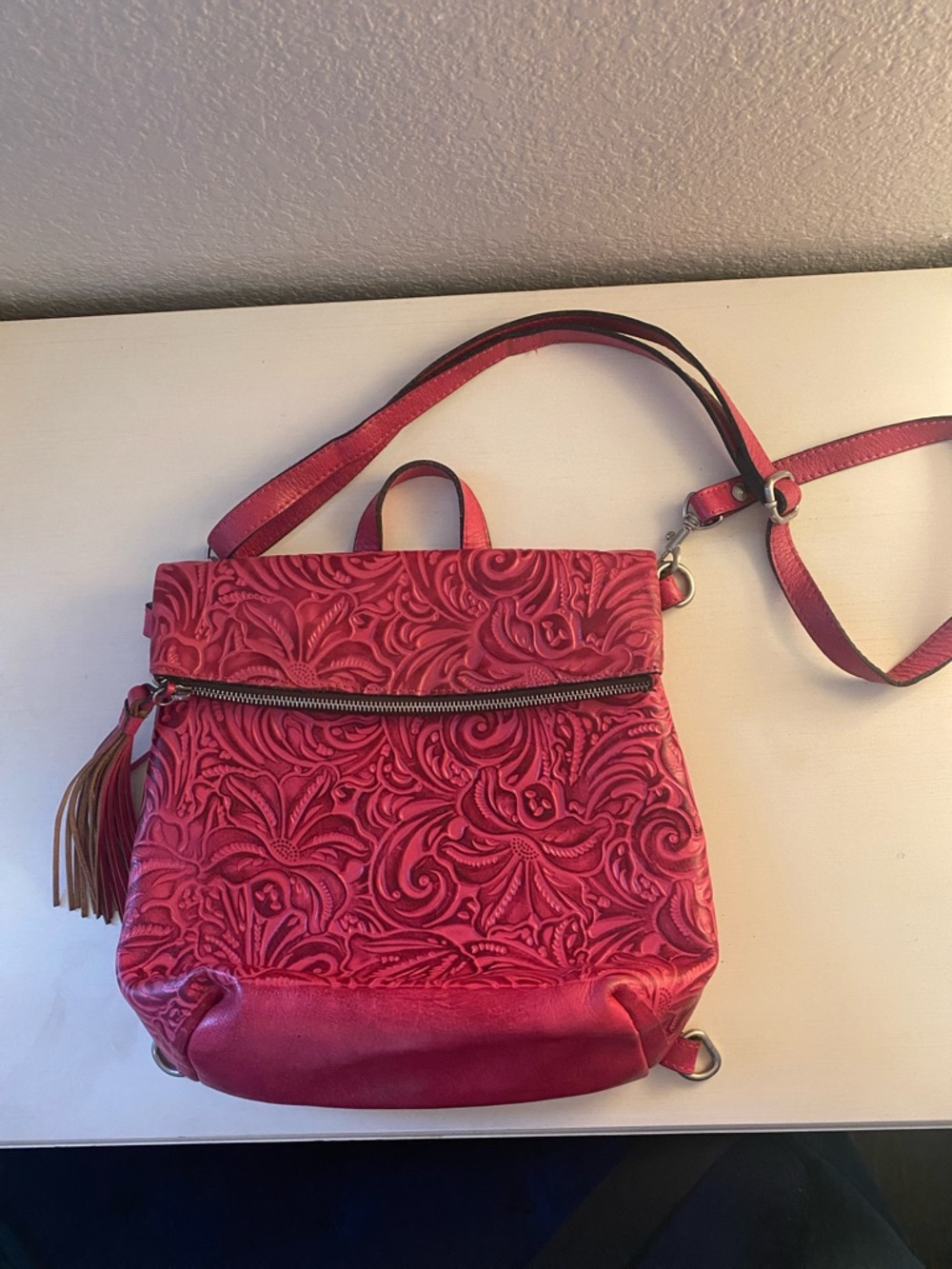 Patricia Nash Red Embossed Leather Crossbody Bag
